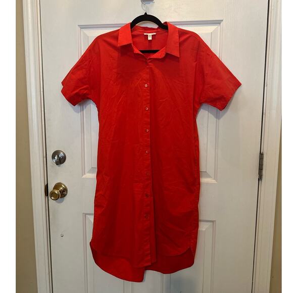 Eileen Fisher Short Sleeve Knee Length Button Up Shirt Dress Red Women's Size XS - Picture 3 of 7
